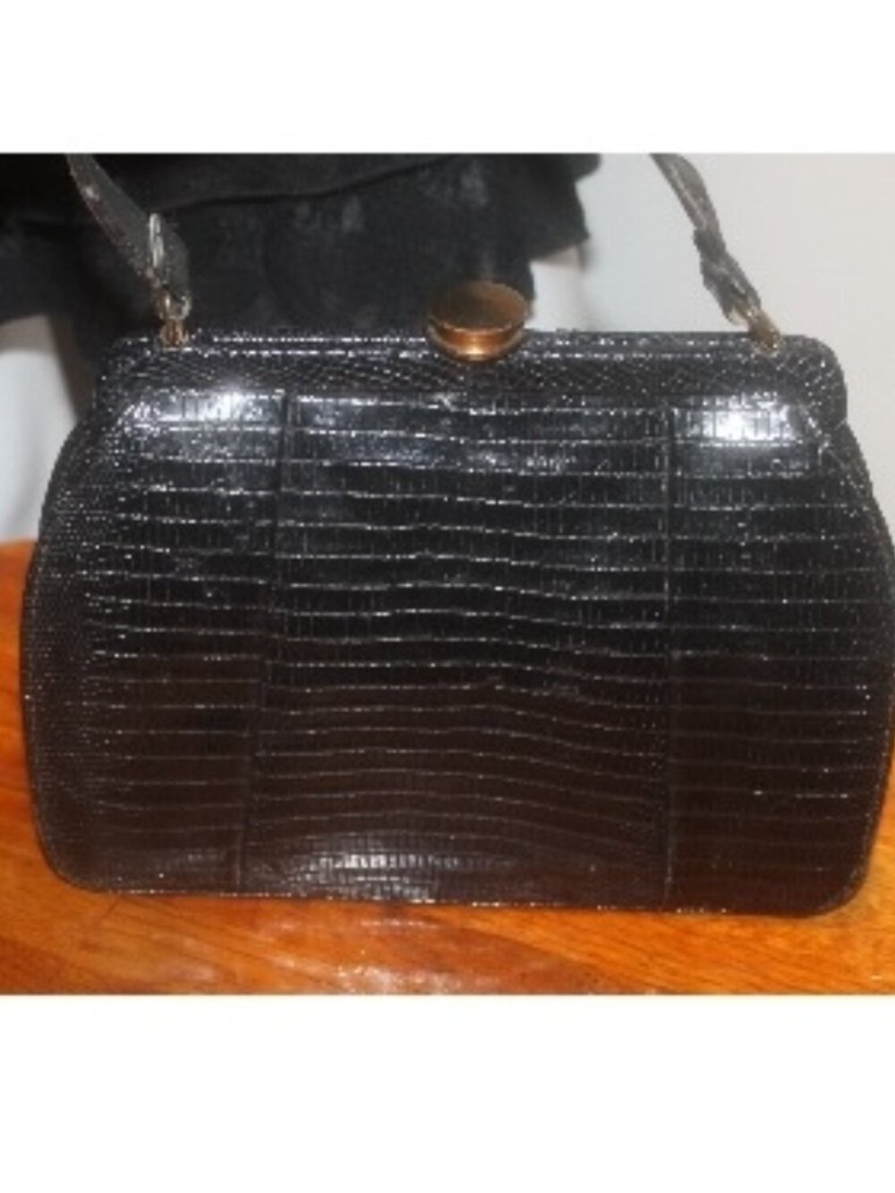 Genuine 40's Exotic Lizard & Brass Handbag Bag Purse Excellent!